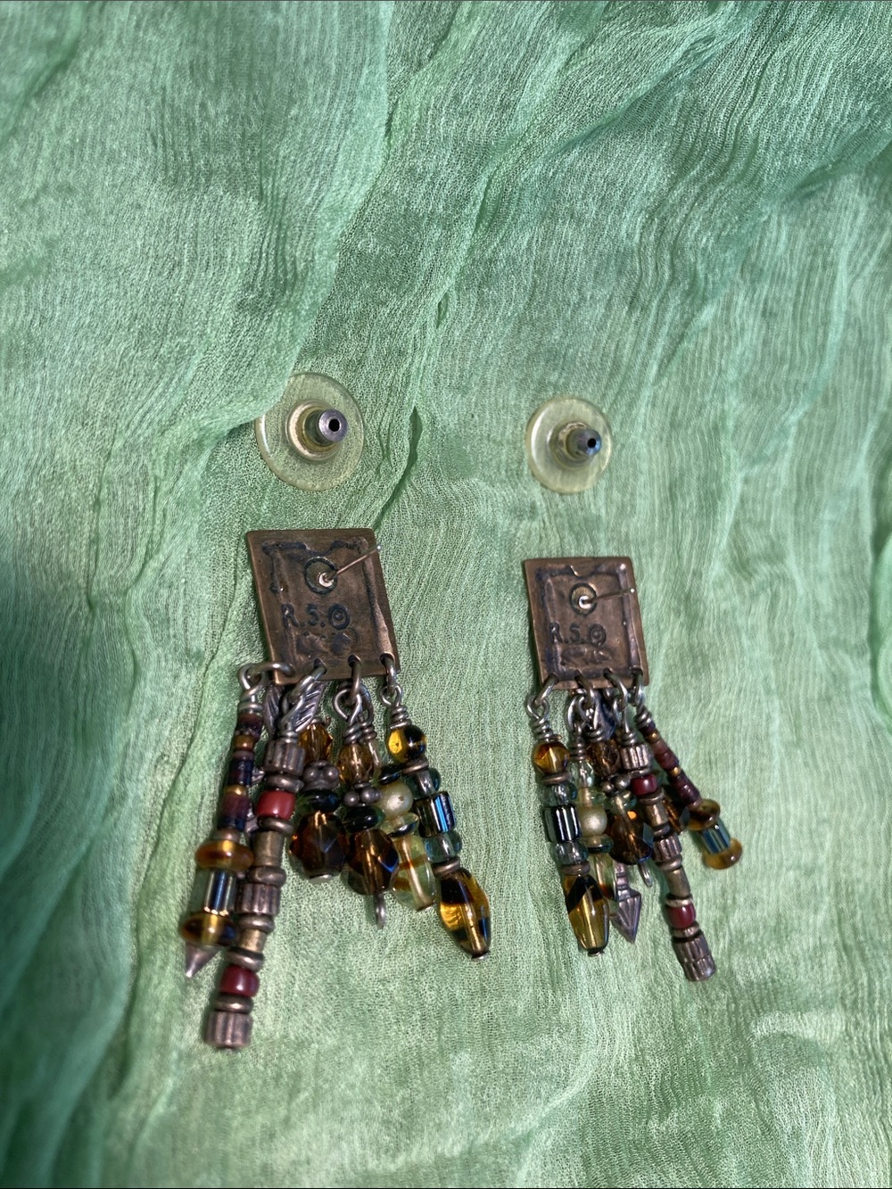 Vtg Robert Shields Signed Handmade Dangle Arrow Earrings - Picture 5 of 7